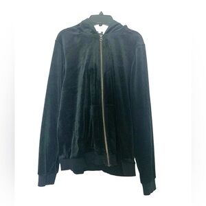 New NYDJ Velvet Velour Track Hoodeed Jacket Zip Front Black Medium